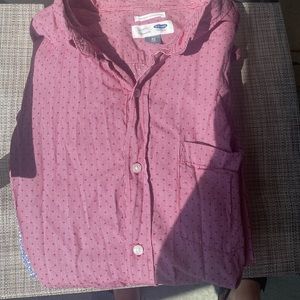 Red and white long sleeve dress shirt with star like pattern